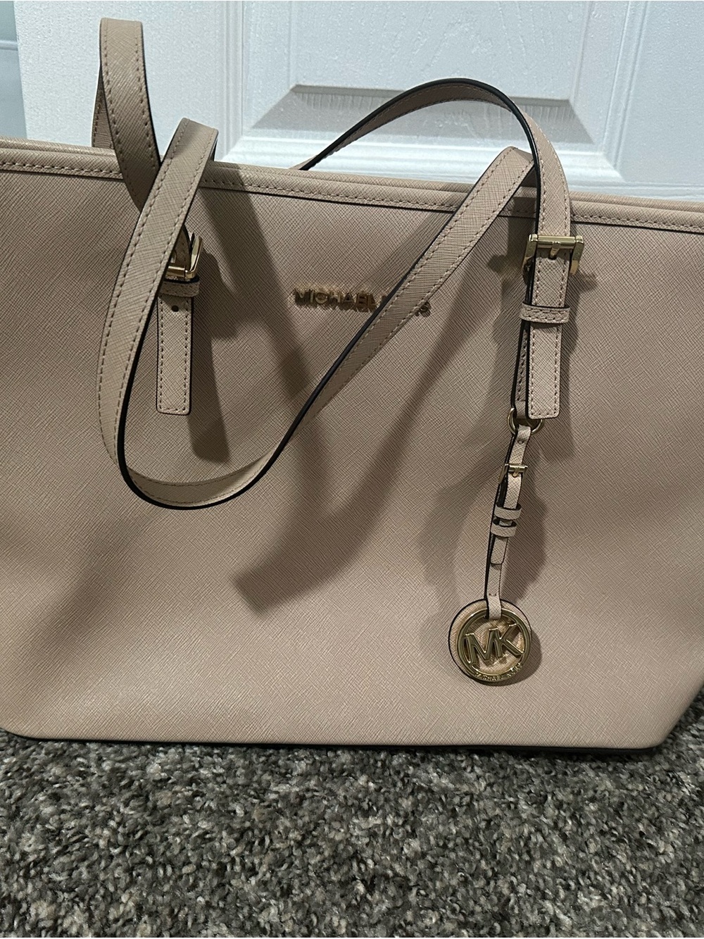 Michael Kors Blush Saffiano Leather Tote with Gold Logo Charm